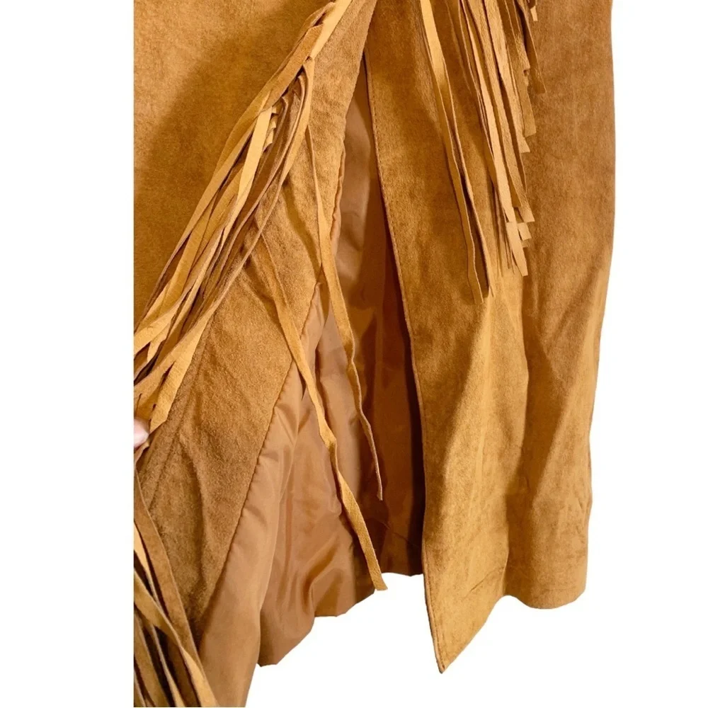Vintage COMINT Western Suede Leather Fringe Midi Skirt Size 9/10 - Picture 7 of 9